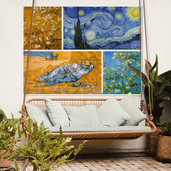 Décoration murale extérieur Van Gogh - Collage - Art - 160x120 cm - Toile jardin - Affiche extérieure