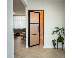 Stalen Binnendeur Mat Glas 3 Vlaks Incl. Kozijn - 201,5 x 78,3 - Rechtsdraaiend