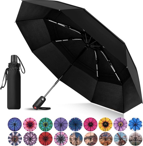 Omgekeerde reisparaplu - 10 ribben automatische opvouwbare reflecterende paraplu compacte winddichte paraplu met dubbel geventileerde luifel voor dames en heren umbrella