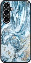 Coque Samsung Galaxy A55 - Marbre mer - Blauw - Coque Rigide TPU Zwart - Marbre - Casimoda