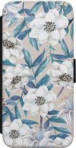 Casimoda® bookcase - Geschikt voor iPhone 8 - Hoesje met pasjeshouder - Bloemen / Floral blauw - Bruin - Kunstleer