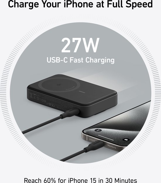Anker MagGo Power Bank (10000mAh, 15W Compatible avec MagSafe) certifié