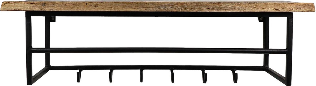 Vtw Living Kapstok van Acaciahout 90 x 30 x 30 cm Wandkapstok met Plank Industrieel Metaal Hoedenplank