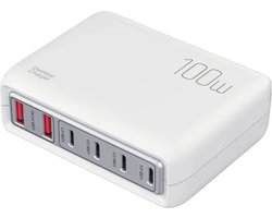 DrPhone ChargeMaster 100W – 2x USB QC3. Station de Power 0 et 4xUSB-C - Station de charge 6 ports - Protection contre les surcharges - Protection contre les courts-circuits - Wit