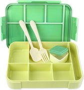 Broodtrommel van kunststof, naar keuze in 3 kleuren, 23 x 17 x 5 cm, lunchbox met 6 vakken, 1300 ml, kinderbroodtrommel met borrelsluiting, kleur: groen