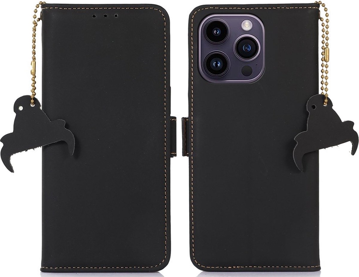 Cityhoesje-iPhone 15 Pro - Leather - Book case - Zwart