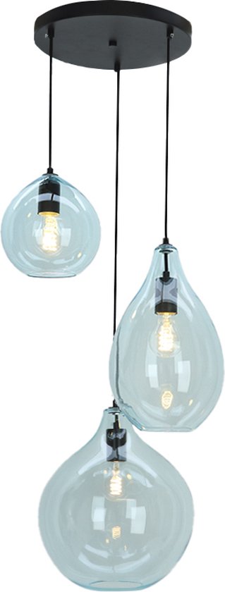 Olucia Cees - Design Hanglamp - 3L - Glas/Metaal - Zwart;Blauw - Ovaal - 50 cm