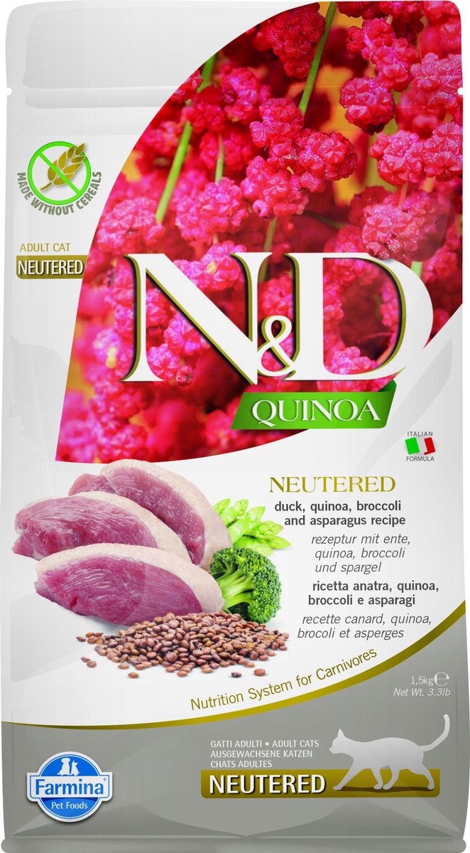 N&D N&D Quinoa voeding voor de gecastreerde kat Eend 1,5 kg