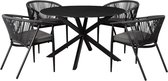 MYLIA Tuinsalon PORTOFINO in aluminium en touw: ronde tafel D.120cm en 4 opstapelbare fauteuils L 120 cm x H 77 cm x D 120 cm
