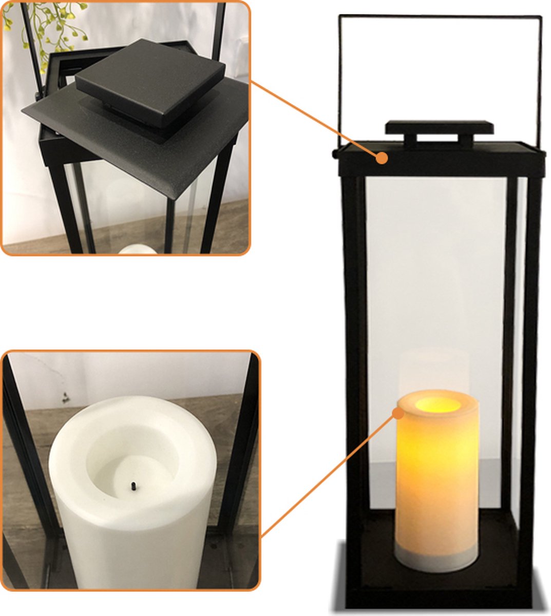 Dilampo - Andros - USB -Lantaarn van metaal en glas