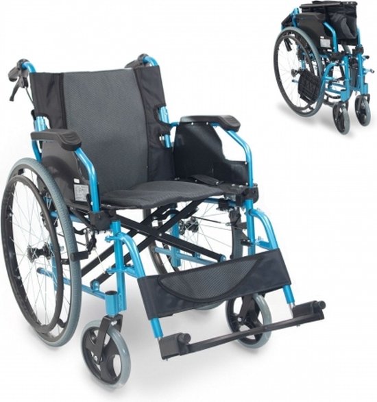 Mobiclinic Bolonia - Rolstoel - Aluminium - Lichtgewicht - Rolstoel voor volwassenen - Afneembare voetsteunen - Zitje - Othopedisch - Voor ouderen - Opvouwbaar - Blauw