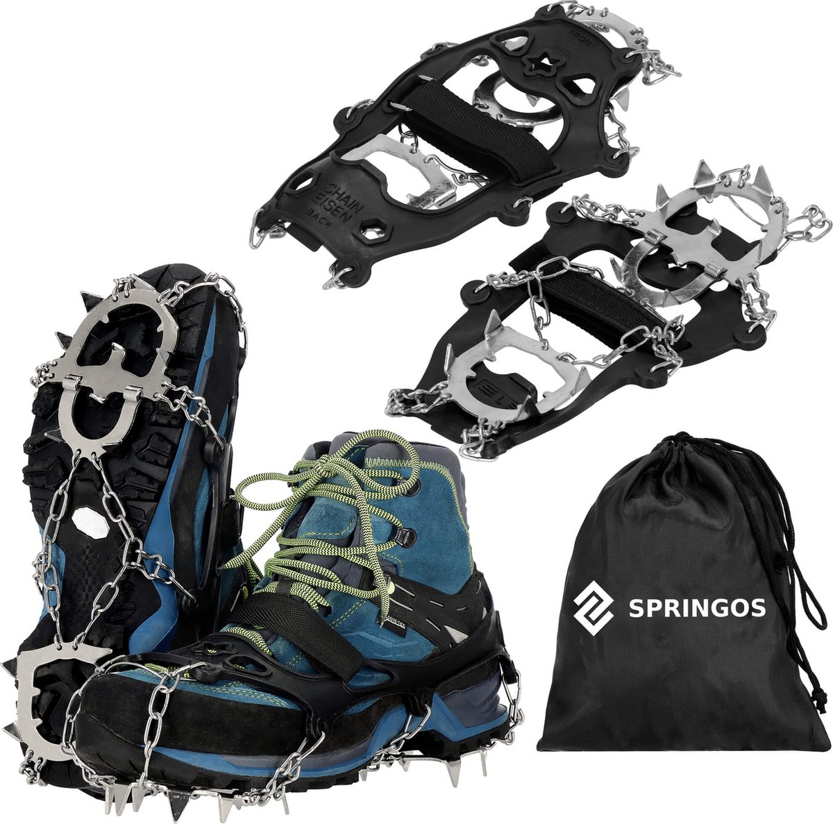 Springos Sneeuwgripzolen Sneeuwijzers Spikes voor Schoenen Anti Slip – 41 45 Zilver