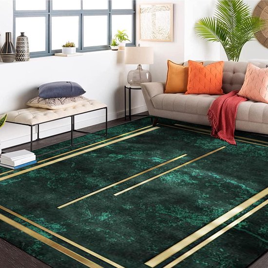 Tapis de Salon - 120x160cm - Flanelle Lisse - Doux - Antidérapant - Lavable en Machine - Tapis Lisse Poils Ras - Tapis Design Chiné Moderne Vert - Chambre d'Enfant - Chambre