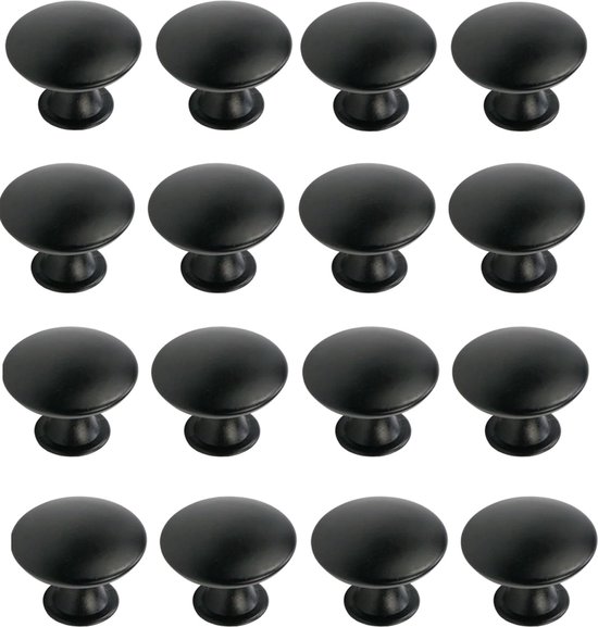 16 stuks zwarte deurknoppen-Ladeknoppen-Paddenstoel-Handvat voor kasten, laden, deuren, kasten, laden en kasten-30mm