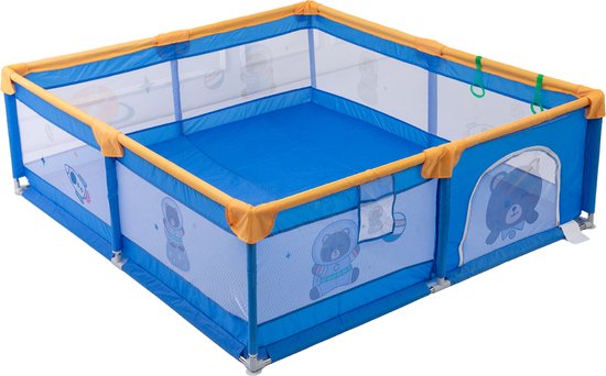 Foto: K ikido babybox afsluitrooster met ademend net kinder activiteitencentrum binnen kruipbox voor baby met ritssluiting 150x180x65cm blauw