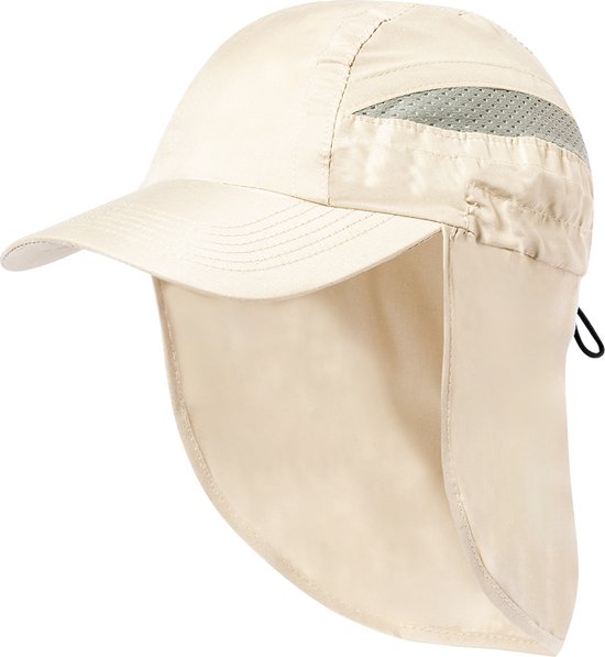 Pet met nekbescherming - Baseball cap - Petten - Verstelbaar - Met elastische sluiting - One size - Microvezel - Naturel