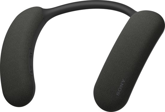 Zwarte nekband speaker met stoffen bekleding. SONY logo op de zijkant.