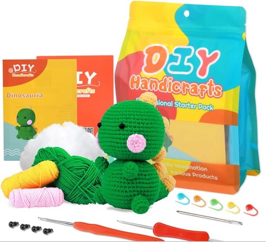 crochet pour débutants - paquet de crochet dinosaure vert - crochet pour débutants - paquet de démarrage au crochet