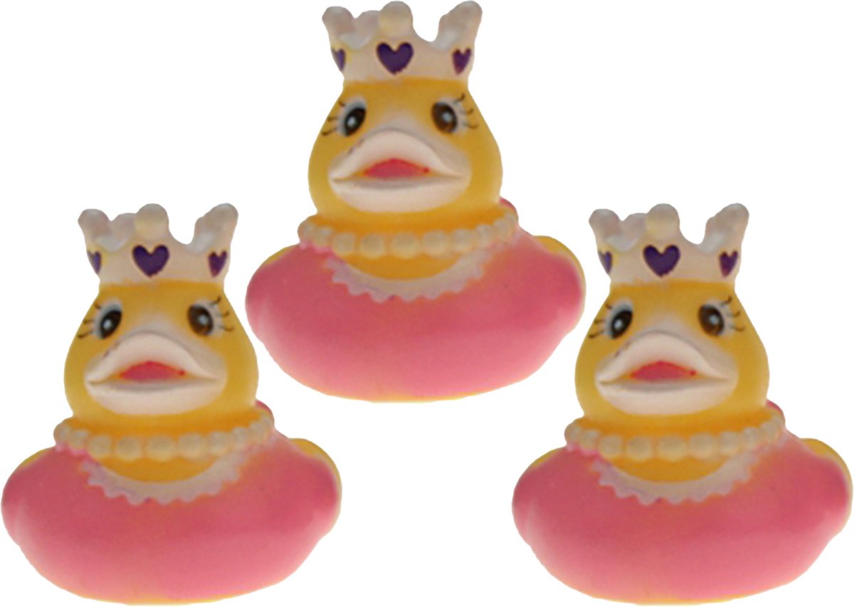 Rubber badeendje prinses 3x roze badkamer fun artikelen size 5 cm kunststof speelgoed eendjes