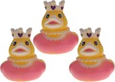 Rubber badeendje prinses - 3x - roze - badkamer fun artikelen - size 5 cm - kunststof - speelgoed eendjes