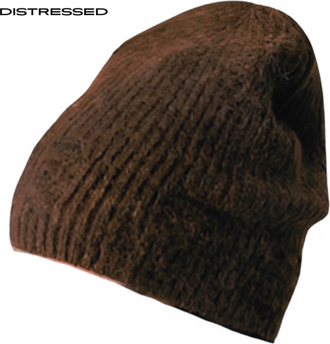 Distressed Woman Ripped Long Beanie / Muts - One Size - Dark Brown
