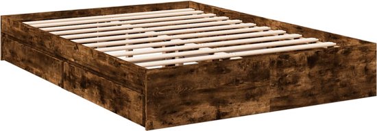 vidaXL - Bedframe - met - lades - bewerkt - hout - gerookt - eikenkleurig - 140x200 - cm