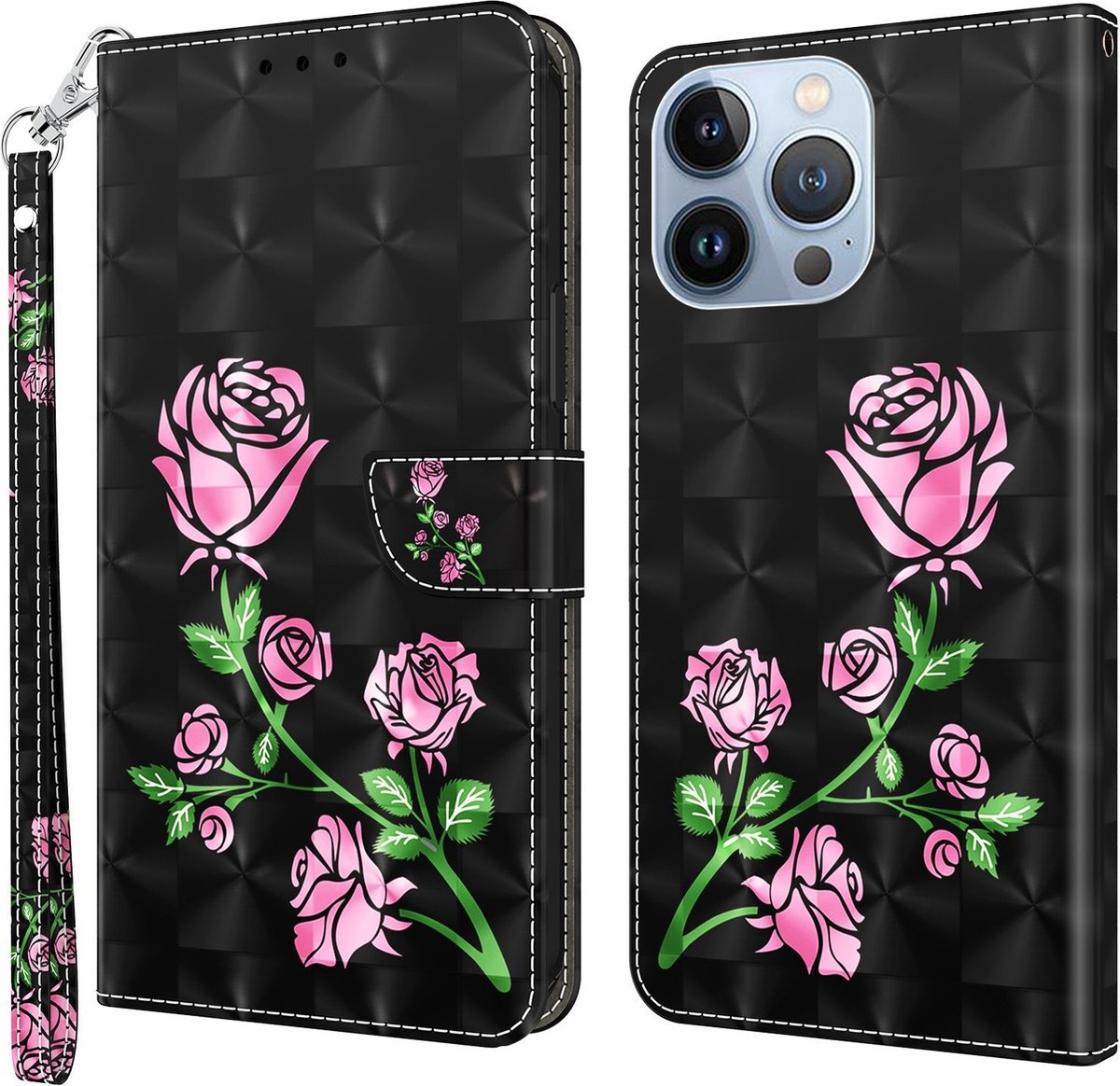 Cityhoesje-iPhone 13 Pro Max Bookcase – 3D Print Couple Roses