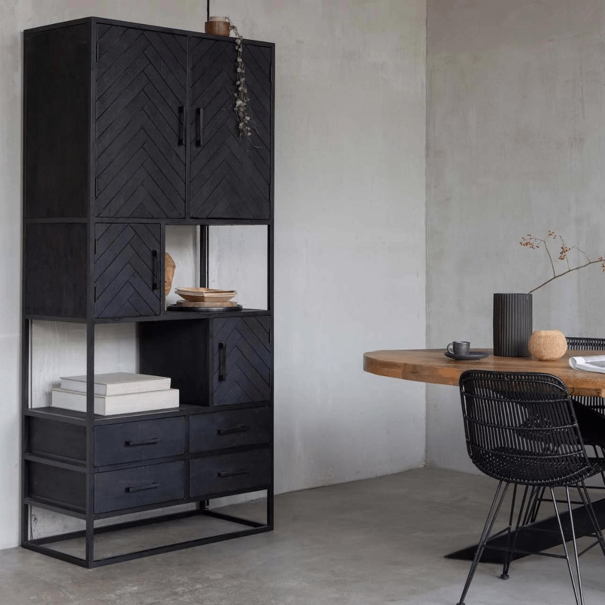 Mangohouten Vakkenkast Sienna 90 cm Mahom Industrieel - Vitrinekast van Mangohout & Metaal - Industriële Buffetkast