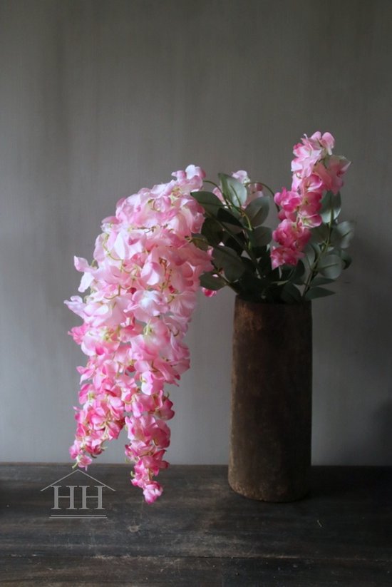 Kunstbloem Wisteria roze - 78 cm - 7 bloemen - hangplant - hangende bloemen - realistisch - kunstbloem - zijde