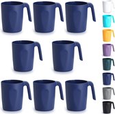 Blauwe plastic koffiekopjes set van 8 450 ml, plastic koffiekopjes met handvatten, herbruikbare waterbekers, gemakkelijk mee te nemen, ideaal voor thuis, tuin, picknick, camping
