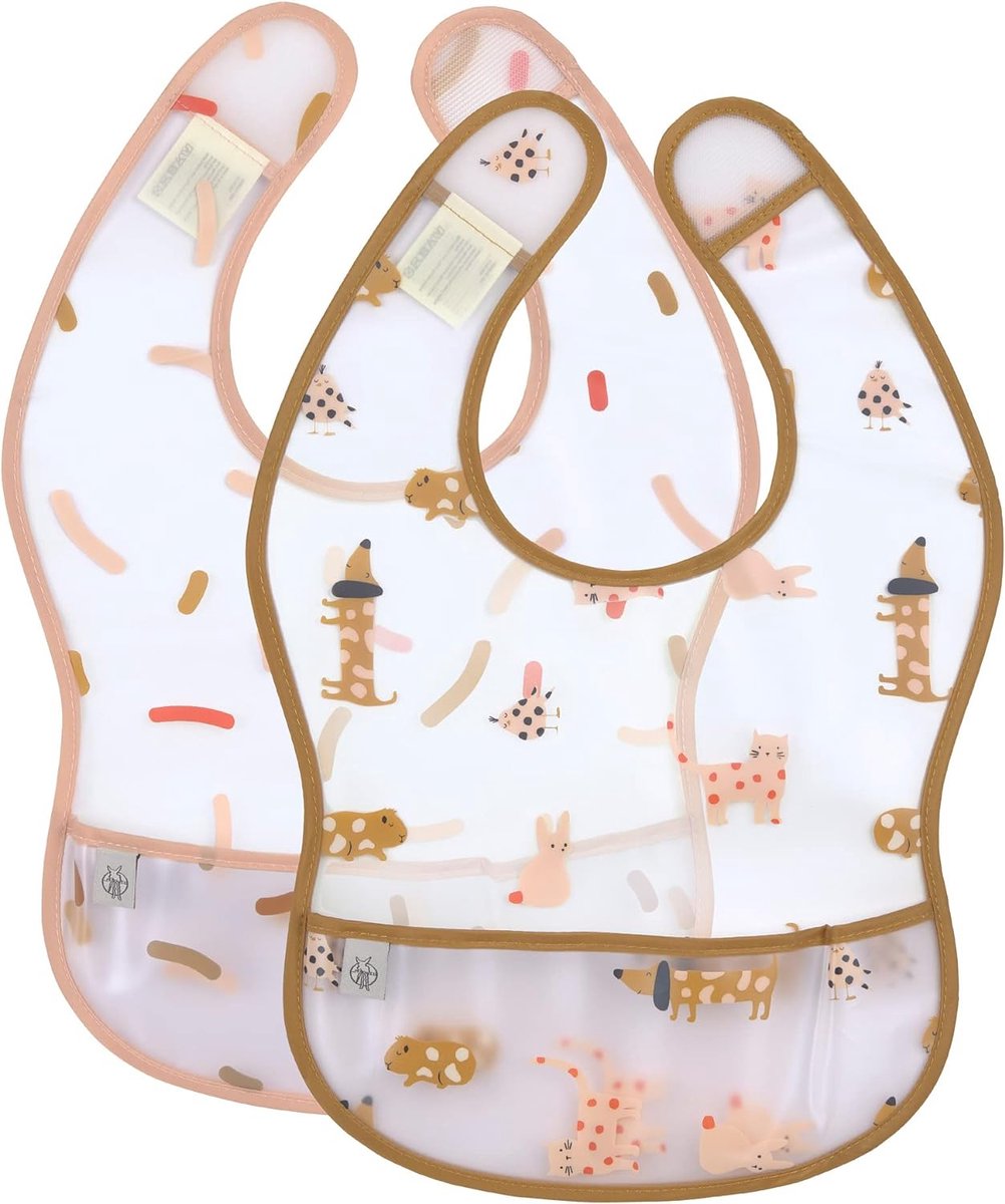 Goedkoopste Baby slabbetje set van 2 EVA met kruimelvanger, wasbare klittenbandsluiting