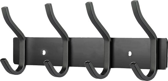 Meijo Garderobehaken, roestvrij staal, haaklijst, kledinghaken, muur met 4 haken, garderobelijst, wandgarderobe voor slaapkamer, badkamer, keuken (zilver, 4 haken, 2 stuks