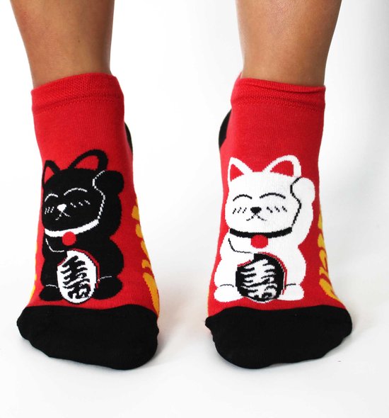 Hop Hare - Bamboe - Enkelsokken - Sneakersokken - Lucky Cat - Katten - Happy Socks - maat 36-40