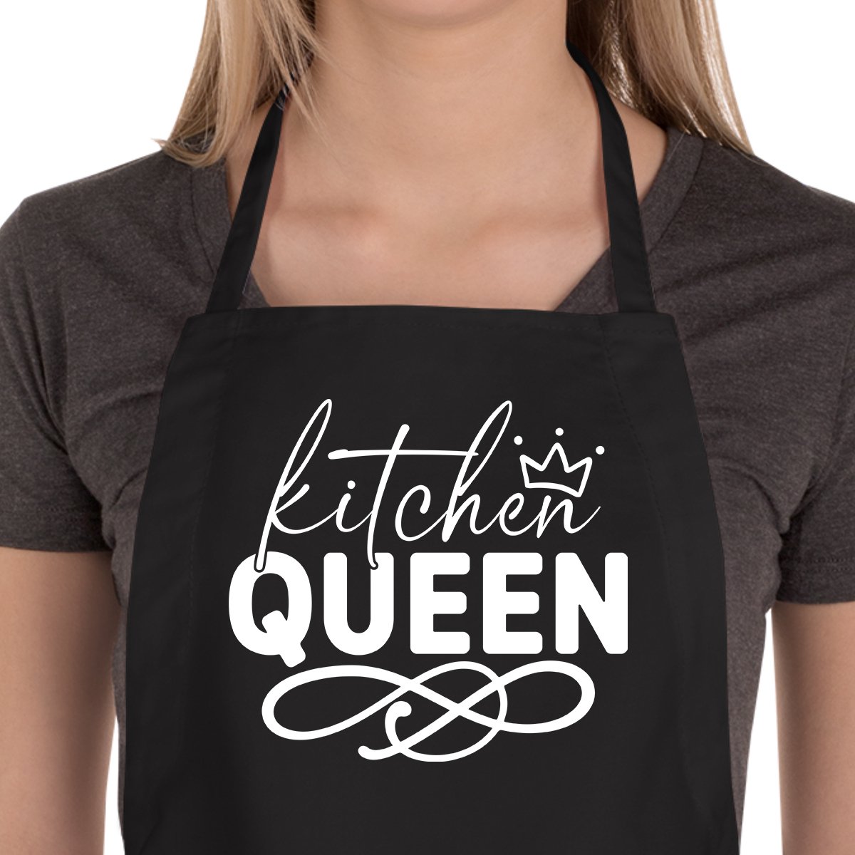 Keukenschort Zwart | 65x90cm | QUEEN OF THE KITCHEN | 100% katoen | Schort / Keukenschorten | Verjaardags cadeau | BBQ - MOEDERDAG - Met tekst