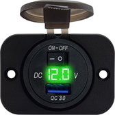 ProRide® 12V USB Stopcontact 1 Poort Inbouw met Schakelaar/Voltmeter - 5V/2.4A - USB Autolader, Boot en Camper - Complete set - Groen