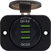 ProRide® 12V USB Stopcontact 3 Poorten Inbouw - QC3.0 - DS2085B - USB Autolader, Boot en Camper - Complete set - Blauw