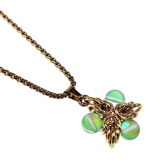 Collier Femme 50cm à 55cm - Acier Inoxydable Plaqué Or - Collier Jasseron avec Pendentif Étoile Vert Clair - Ajustable