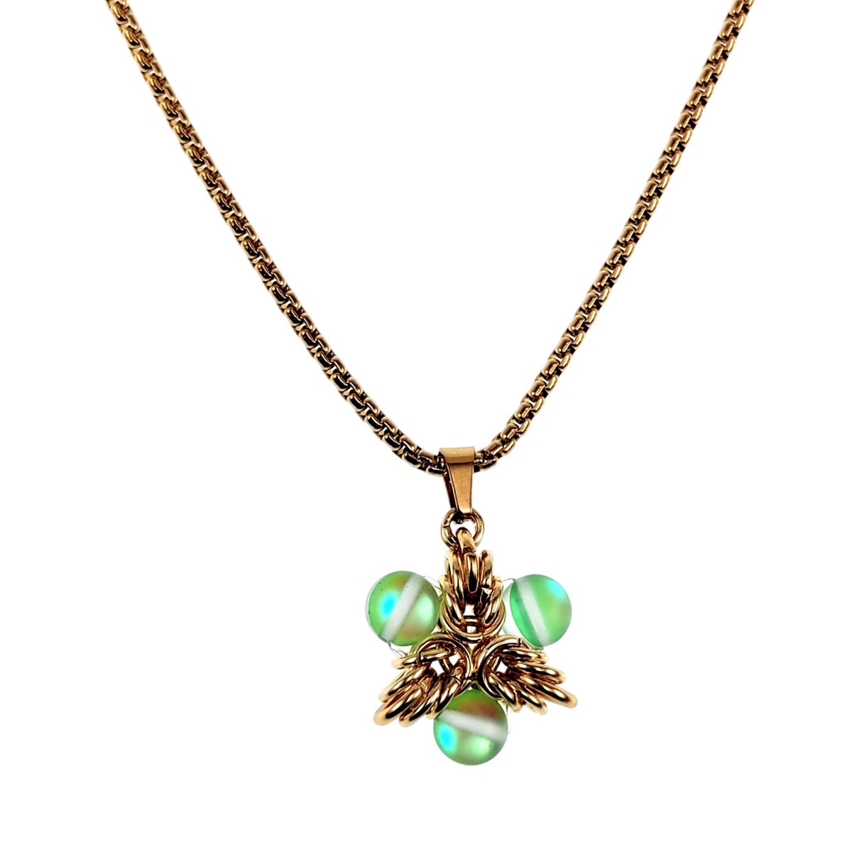 50cm tot 55cm Ketting Dames - Verguld RVS - Jasseron-Ketting met Lichtgroene Ster Hanger - Verstelbaar