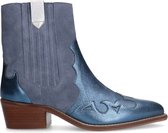 Manfield - Dames - Blauwe suède metallic cowboy laarzen - Maat 39