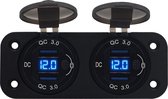 ProRide® 12V USB Stopcontact 4 Poorten met Schakelaar/Voltmeter - Tweevoudig Inbouw - QC3.0 - DS2120B - USB Stopcontact Auto, Boot en Camper - Blauw