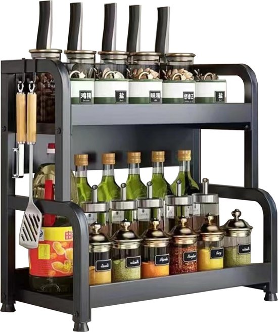 Kruidenrek 2 Tier Keuken Plank Staande Badkamer Plank Met 3 Haken