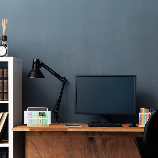 Set organiseur de bureau Relaxdays 2 pièces - corbeille à courrier - plumier - bambou et métal - blanc