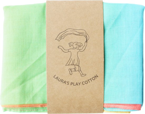 Laura’s Play Cotton - Speeldoek - Pastel Regenboog - 90 x 90 cm - Jongleersjaaltje - Jongleerdoekje - Speelzijde - Organisch Katoen
