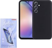 Soft Back Cover Hoesje Geschikt voor: Samsung Galaxy A35 Silicone Zwart + 3x Tempered Glass Screenprotector - ZT Accessoires