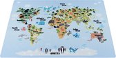 Pochon - Tapijt Play - Blauw - 150x100x0,7 - Vloerkleed - Wereldkaart met Dieren - Laagpolige Vloerkleed - Kortpolige Vloerkleed - Vloerkleed voor Kinderkamer - Speelkleed - Rechthoekige Tapijt - Rechthoekige Vloerkleed