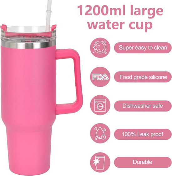 Tasse De Voyage En Acier Inoxydable Avec Paille Et Couvercle, Gobelet