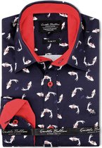 Chemise Homme Luxe Imprimé Poisson Rouge - Coupe Slim -3101 - Marine