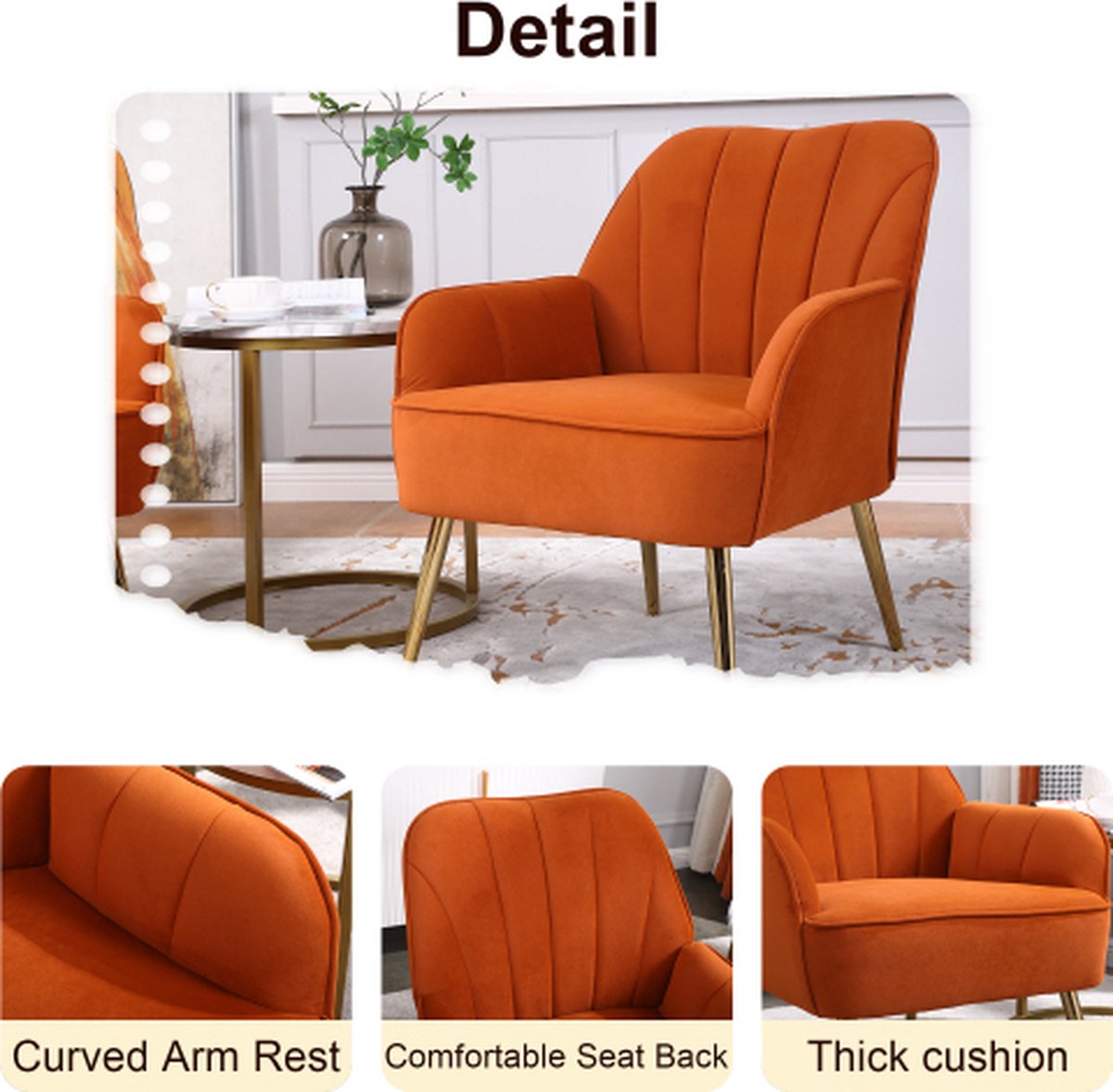 Extra grote pompoen-accentstoel, moderne comfortabele fluwelen bekleding, luxe enkele stoel voor woonkamer, wachtkamer, kantoor en kaptafel, marineblauw