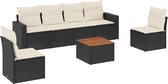 vidaXL - 7-delige - Loungeset - met - kussens - poly - rattan - zwart