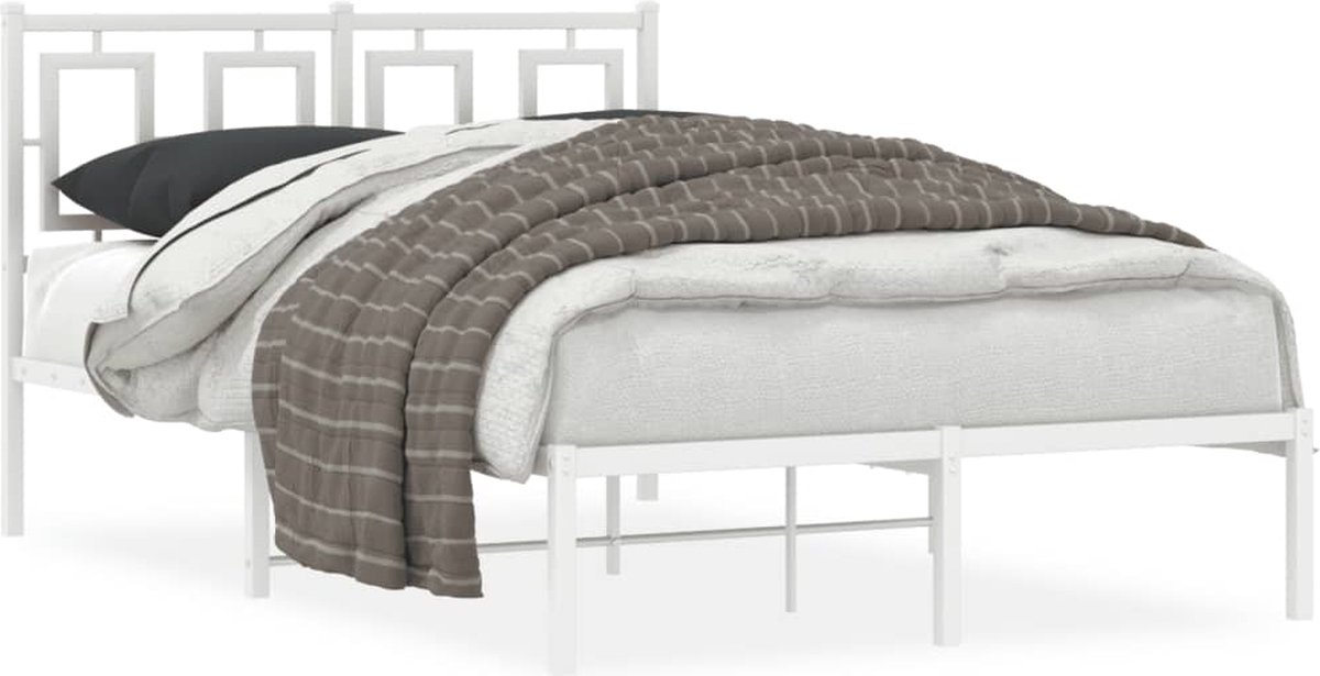vidaXL - Bedframe - met - hoofdbord - metaal - wit - 120x200 - cm
